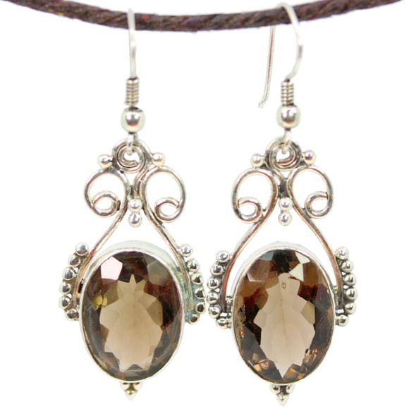 Open Work Smokey Quartz Queenly Earrings - Picture 1 of 1
